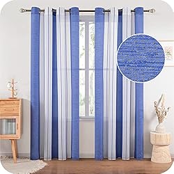 Moderno Cortinas Roller Para Dormitorios Topfinel Cortinas Translúcidas Rayas Moderna Dormitorio Cocina Infantiles Visillos Paneles con Ojales para Ventanas Salón Habitacion 140x225cm 2 Unidades, Azul Marino