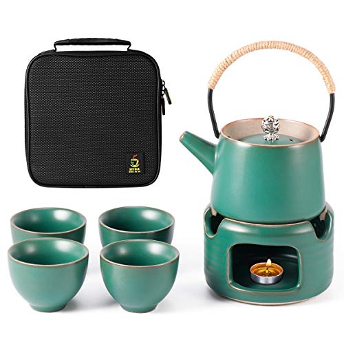 Chinese Tea Cup Teapot Set with Tea Warmer - Travel Ceramic Tea Pot