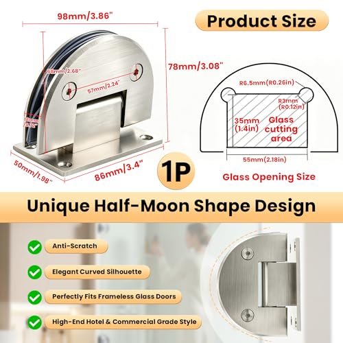 Alise Glass Shower Door Hinge,90 Degree Hinge for Bathroom Door(Nickel,1P) — view 3