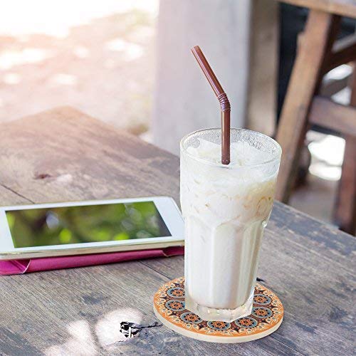 Enkore Absorbent Coasters For Drinks, Set Of 4 Ceramic Stone Round Cup Mat In Orange Mandala Design, Cork Backing No Holder -Other Designs And Colors Also Available With Discount,Search Enkore Mandala #TOP4