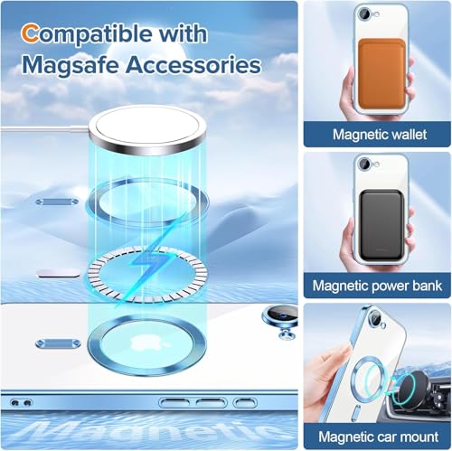 Image of VONZEE Electroplating Transparent Clear Logo Back Cover TPU Compatible with iPhone 17e Case /iPhone 16e Case, Compatible with Magsafe, Camera Protection for Each Lens for Men & Women(Sierra)