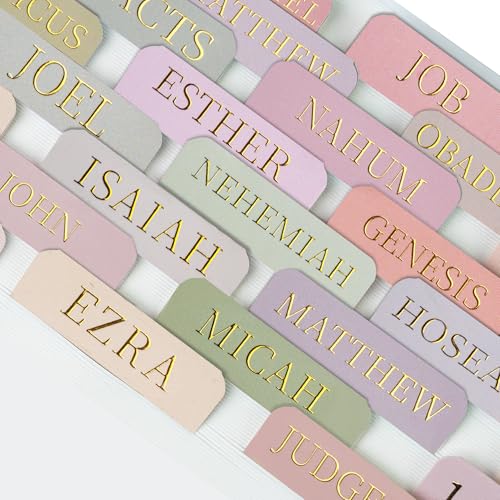 Bible Tabs for Women and Men, 75 Laminated Bible Index Tabs with Boho Gold Foil Embossed Letters, Bible Study Tabs for Easy Navigation, Includes Alignment Guide