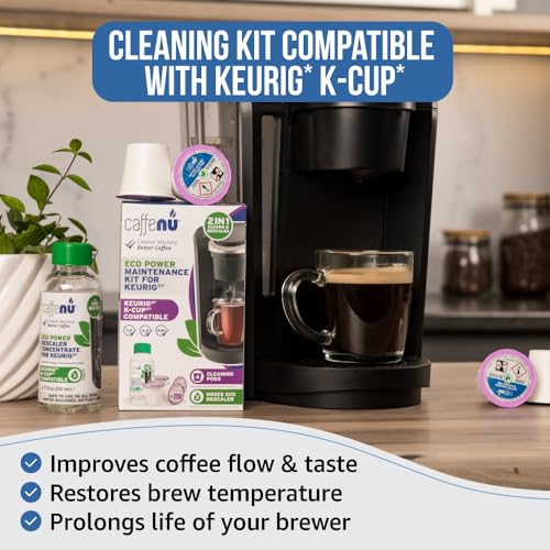 Image of Caffenu Keurig Descaling Solution and Cleaning Pods, 4-Use Combo Bundle (Pack of 2)