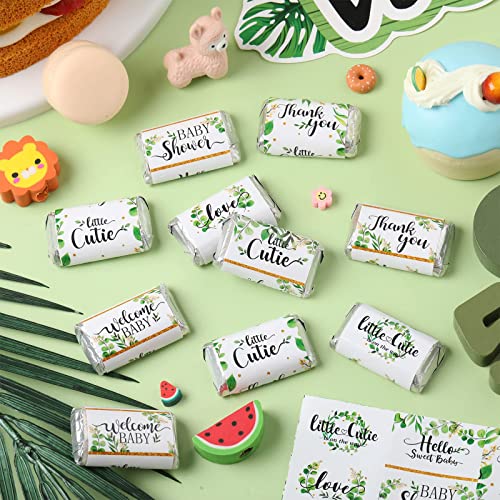 Clabby Baby Shower Candy Wrappers, Shower Mini Candy Bar Miniatures Wrappers Chocolate Bar Label Stickers For Boys Girls Kids Baby Shower Decor (No Candy)(Greenery Style, 90 Pieces) #TOP3