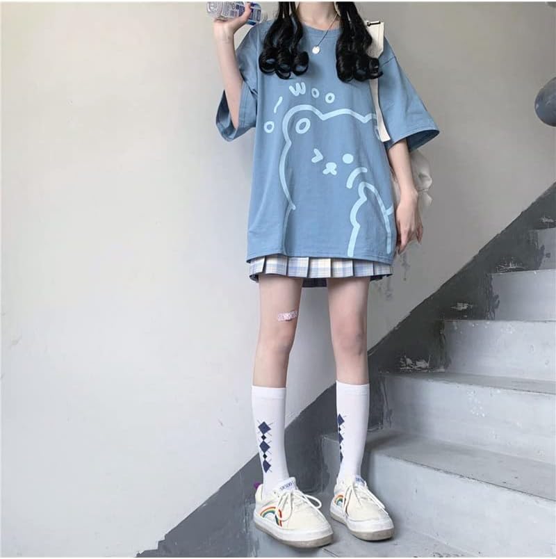 Womens Kawaii Shirt Aesthetic Shirts Harajuku Japanese Streetwear Kawaii Bear Graphic Tees Kawaii Oversized T Shirts - Image 5