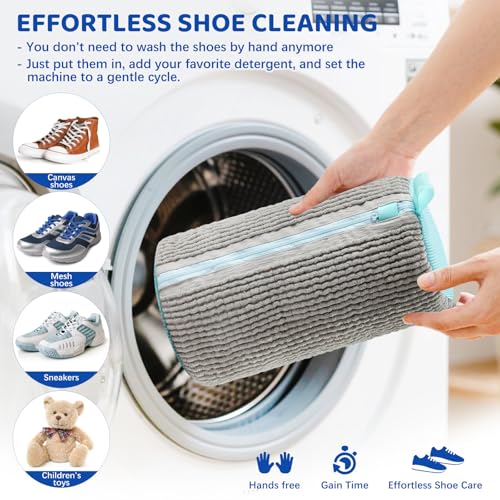 Shoe Washing Machine Bag - Laundry Shoe Bag for Washer and Dryer; Durable Shoe Washing Bag Protect Shoes and Clean Shoes Efficiently and Quietly (Grey 2PCS)3