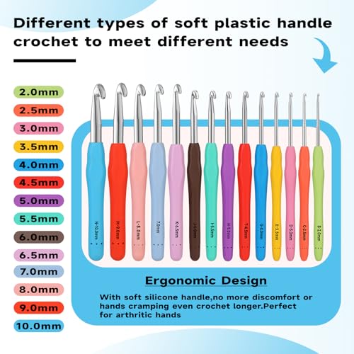 Image of Mayboos 14 Sizes Crochet Hook Set, Large Crochet Hooks Yarn Needle Kits | 2.0mm~10.0mm Knitting Needles with Ergonomic Handles for Beginners