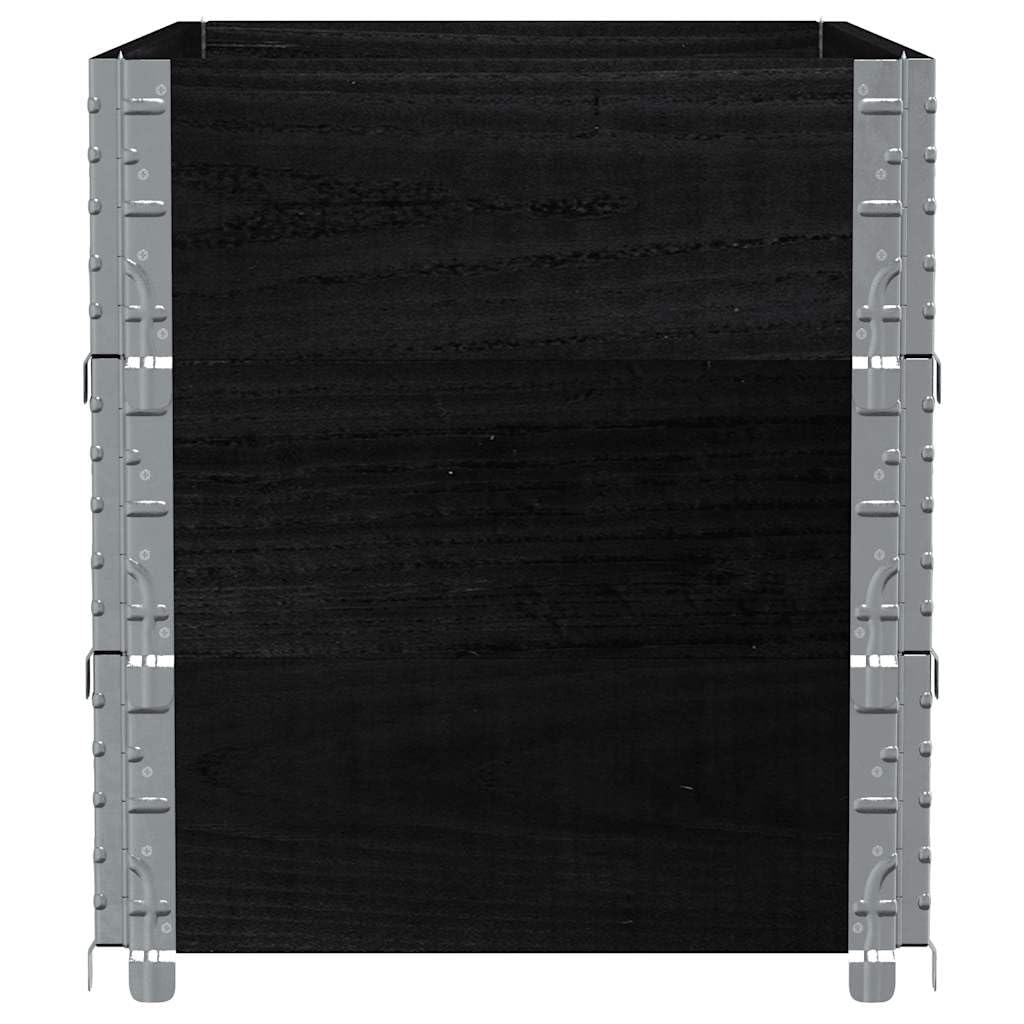Ramki na palety, 3 szt., czarne, lite drewno sosnowe, 100 x 50 x 60,5 cm, możliwość układania w stos, z ocynkowanymi zawiasami, do magazynu, logistyki, transportu i zabezpieczenia ładunku