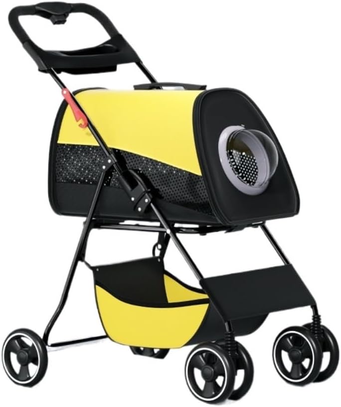 Pet Strollers Small and Medium-Sized Pet Stroller for Cats and Dogs, Lightweight, Breathable, Fashionable and Detachable Pet Stroller Medium(Yellow)