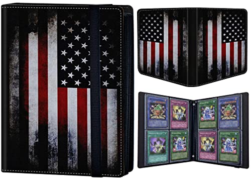 Trading Card Binder 4 Pocket 240 Cards,Card Holder Book with Elastic Band Fit Most Standard Size Cards,Card Collection Binder Case for Baseball Football Basketball Cards Pokemon & MTG,American Flag