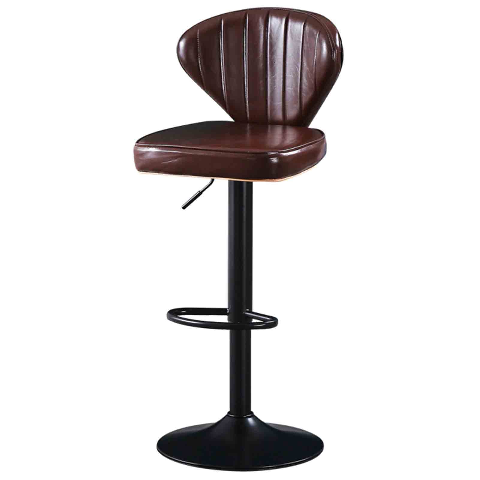 IUokLU Adjustable Leather Swivel Bar Stool with Backrest and Footrest Retro Kitchen Reception Barstool with Air Rods