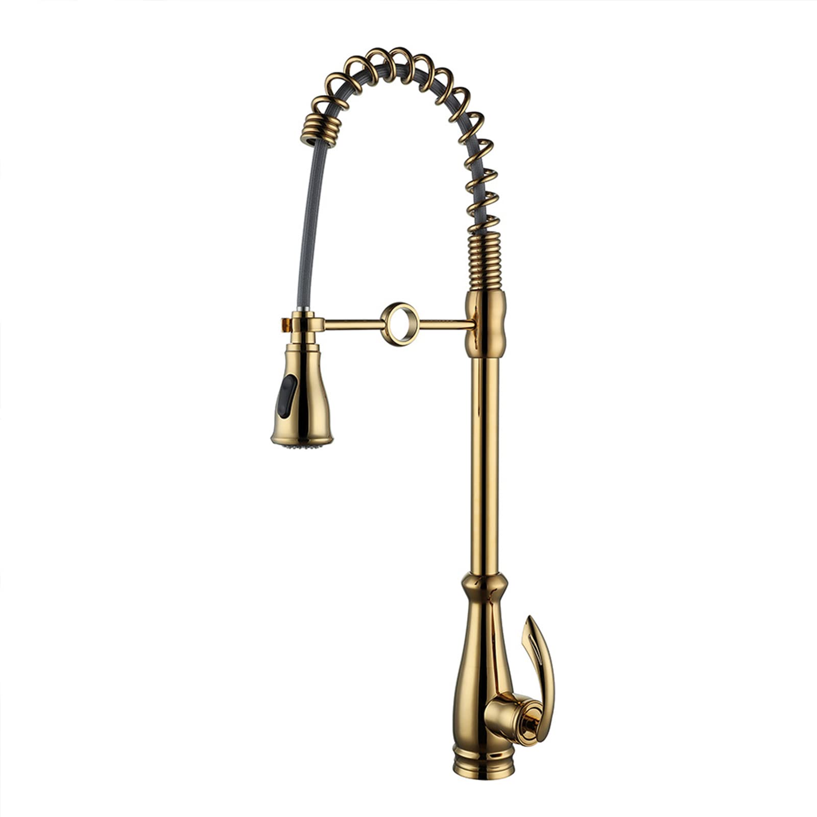 Kitchen Faucets, Solid Brass Single Handle Lever Bifunctional Pull Down Sprayer Spring Sink Faucet,Black(Gold)