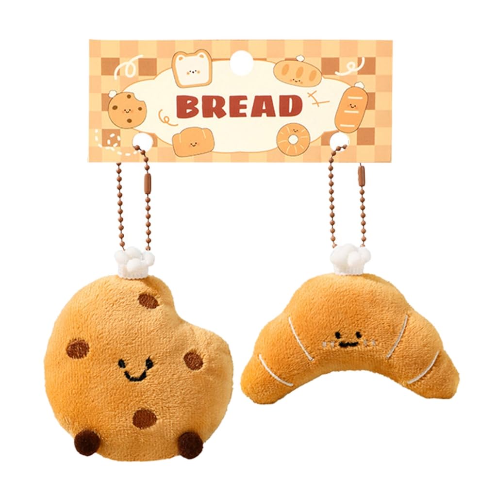 GMBYLBY 2Pcs Cartoon Bread Shaped Plush Stuffed Toy With Keychain Food Lover Friend Bag Decoration Soft Texture