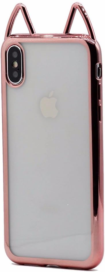 Keyihan iPhone XS/iPhone X Case Cover Cute Cat Ear Design Electroplate Chromed Edge Transparent Soft TPU Bumper Shell for NEW Apple iPhone X XS 5.8" (Rose Gold)