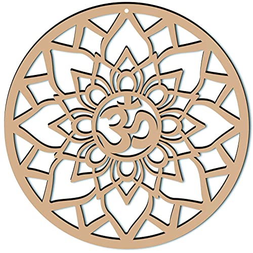 CREATCABIN Decorazione da Parete Om Lotus da 12 Pollice Decorazione Parete in Legno Griglia di Cristallo Geometria Sacra Scultura Tagliata al Laser Appendere