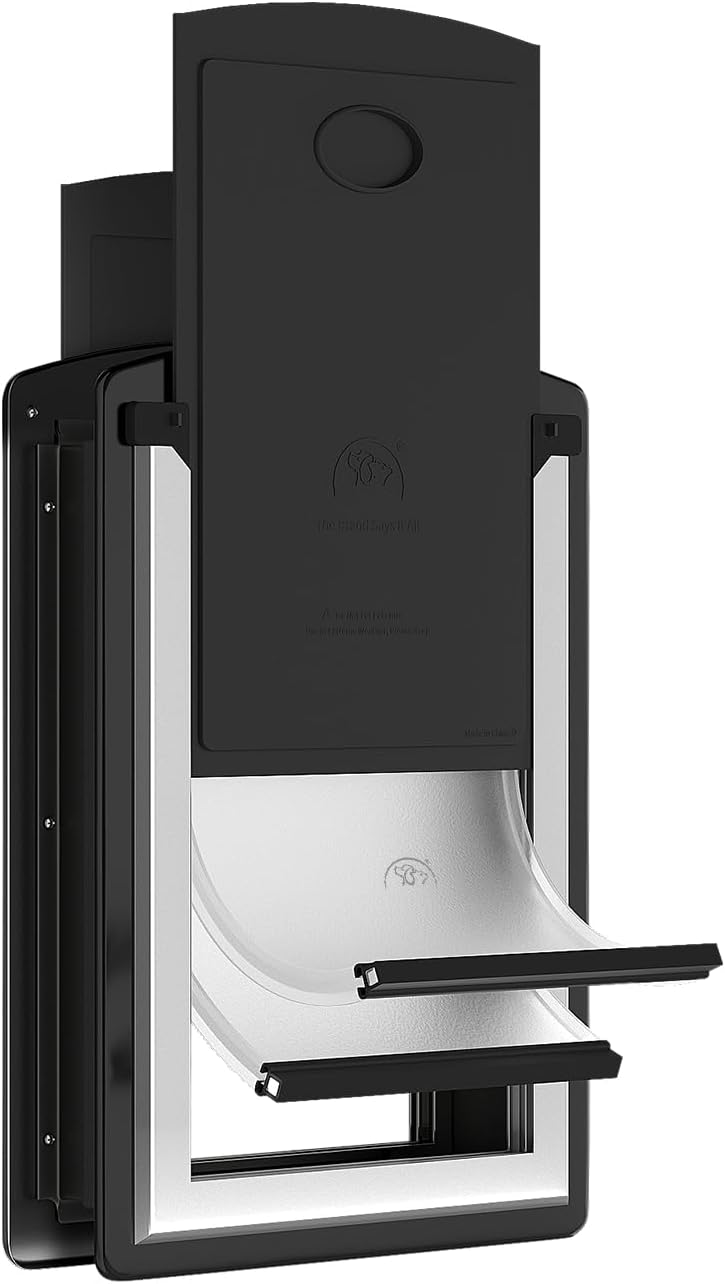 MAVRICFLEX Cat Door for Door, All-Stainless Steel Frame Cat Door with Double Soft Flaps and 2 Sliding ABS Panels for Doors, Easy to Install, Perfect for Cats and Small Dogs Under 15 LBS, Black