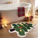 Softania Green Christmas Tree Rug - Festive Christmas Bathroom Rugs, Soft & Cozy Christmas Bath Mat, Non-Slip Washable Cute Christmas Rugs for Holiday Bathroom & Guest Room