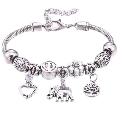 Conjunto de 6 pulseiras femininas de contas, em aço inoxidável prateado, com pingentes, ideal para presente(Kit com 4 Pulseiras Variadas)