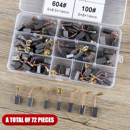 UYUYong 72 Stück Kohlebürsten für elektrische Maschinen, Kohlebürsten, Kohle, Motor, hohe Härte, für Winkelschleifer, Sägen, Elektrowerkzeuge, 7 Größen, Stil 2