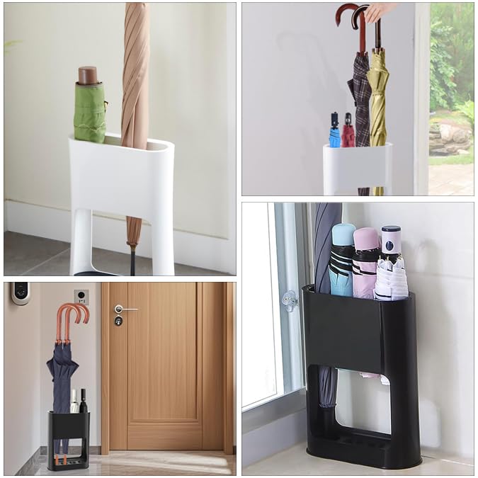 Porte Parapluie WOLTU En Métal Rond Avec 4 Crochets Et Plateau, Porte Parapluie Design Moderne, 20x49cm, Blanc