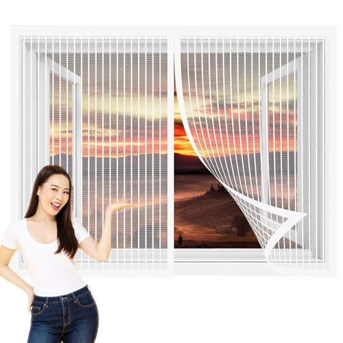 Mosquitera Magnetica Ventana 100 x 195 cm sin Taladrar Antimoscas Tela Mosquitera con Imanes Adiós a Los Moscas y Mosquitos para Todas Las Puertas y Ventanas, Blanco