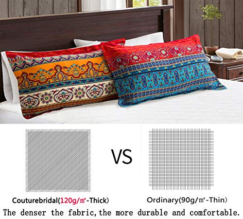 Couturebridal Boho Sheet Set Queen Size 4 Piece Soft Brushed Microfiber Red Blue Bohemian Striped Pattern Bed Sheets Set With 16 Inches Deep Pocket Fitted Sheet,1 Vintage Flat Sheet And 2 Pillowcases #TOP5