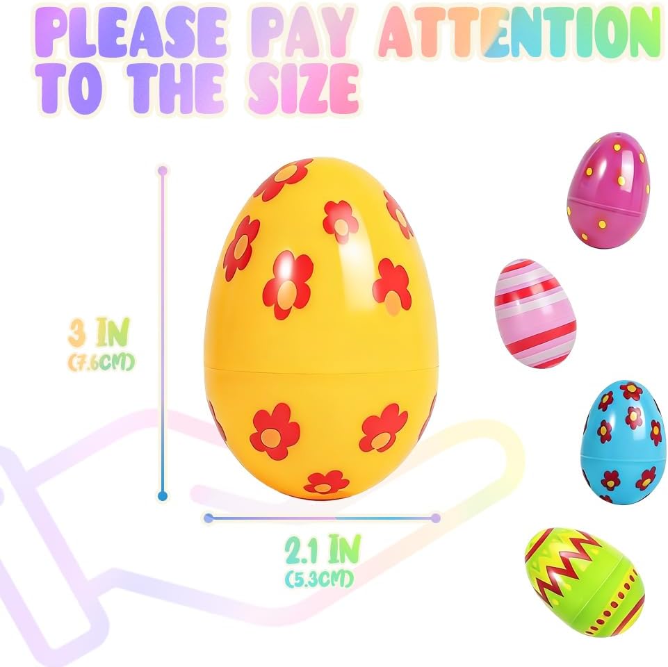 Giant 3 Inch Plastic Easter Eggs Bulk 30 Pack - Jumbo Fillable Easter Eggs for Egg Hunt Prizes, Easter Basket Stuffers, Candy Treats, Party Favors & Classroom Supplies