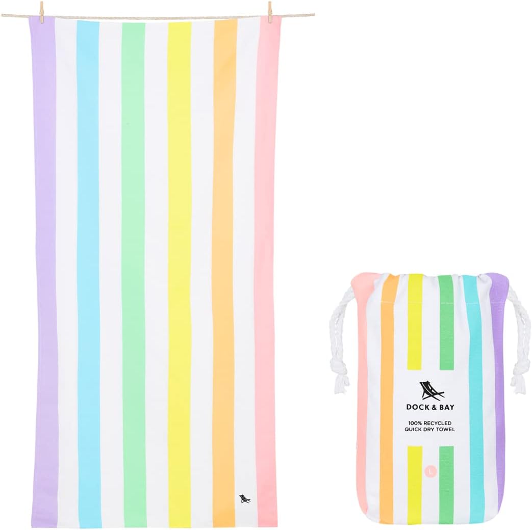 Dock & Bay Beach Towel - Quick Dry, Sand Free - Compact, Lightweight - 100% Recycled - Includes Bag - Summer - Unicorn Waves - Extra Large (200x90cm, 78x35")