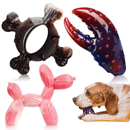 SHWLNY Tough Dog Toys for Aggressive Chewers: 3-Pack of Indestructible Chew Toys, Durable Nylon Dog Bones Toy with 3 Flavors, Suitable for Large Medium Breed, Gifts for Dogs