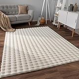 Paco Home Weicher Flauschiger moderner Bubble Wohnzimmer Teppich Hochflor Fell Geometrisches Design Hoch-Tief-Effekt, Grösse:120x160 cm, Farbe:Creme 3