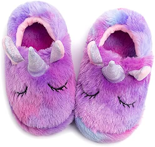 techcity Rainbow Unicorn Slippers/Cute Fluffy Girls Slippers/Cozy Plush Indoor Outdoor Kids Slippers/Best Unicorn Gifts