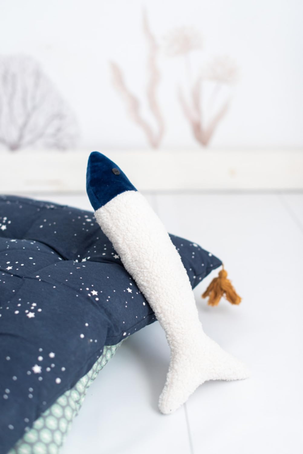 3-częściowy zestaw pluszowych pluszaków dla dzieci z formado do mantarraya azul dark y dos peces blanco
