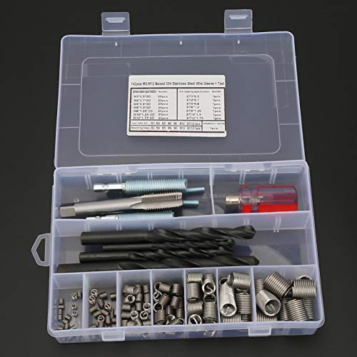 Wire Thread Inserts Thread Repair Insert Kit Screw Wire Sleeve M3-M12 Diamond-Shaped 142Pcs Elastic for Air Equipment Radiators with Palstic Box