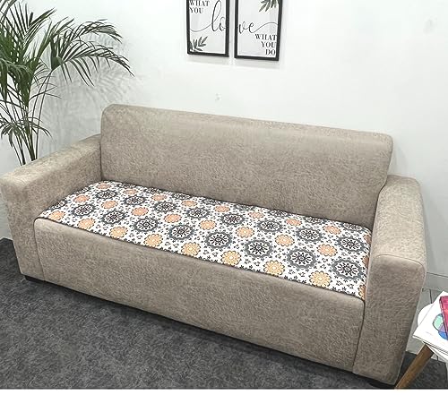 Image of Printed Sofa seat Cover for 5 Seater (3+1+1) with Heavy Antiskid Backing & Machine Washable Sofa seat Runner for Couch - Orange