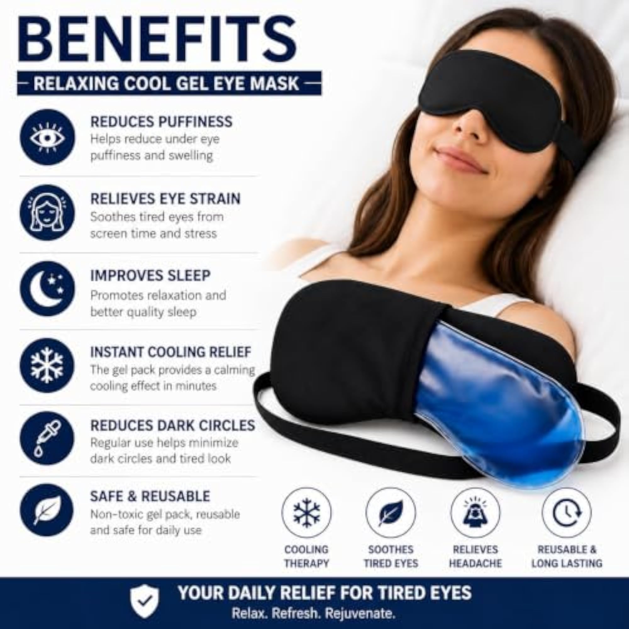 Soft Cooling Gel Eye Mask for Puffy Eyes, Headache Relief