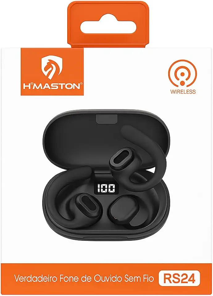 Fone de Ouvido Bluetooth Para Corridas, 96 Horas para Reprodução, Design Esportivo com Display de Led, Gancho De suporte Que Não Cai, Com Microfone Embutido, Perfeito Para Treinos e Exercicíos