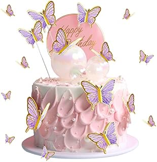SUBTAVIK 30pcs Butterfly Cake Decorations Glitter 3D Butterfly Cupcake Toppers Mixed Size Butterfly Cupcake Toppers Purple Butterfly Cake Decorations for Birthday Cake Wedding Party Wall Decoration
