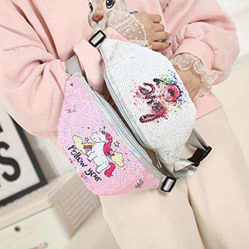 KESYOO 28X14. 5Cm Rosa Lantejoulas Arco-Íris Unicórnio Cintura Bolsa Moda Portátil Casual Bolsa de P