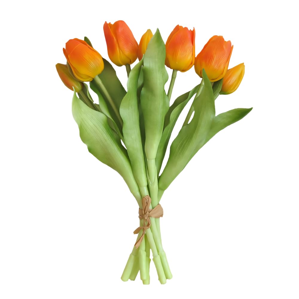 BDKMMS Tulips Flower, 7PCS Real Feel Artificial Flowers with Buds, Faux Floral Bouquet for Home Wedding Spring Table Decor