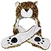 Bioterti Plush Novelty Animal Hat 3 in 1 Beanie With Long Paw Scarf, Mitten Combo (Brown Leopard)