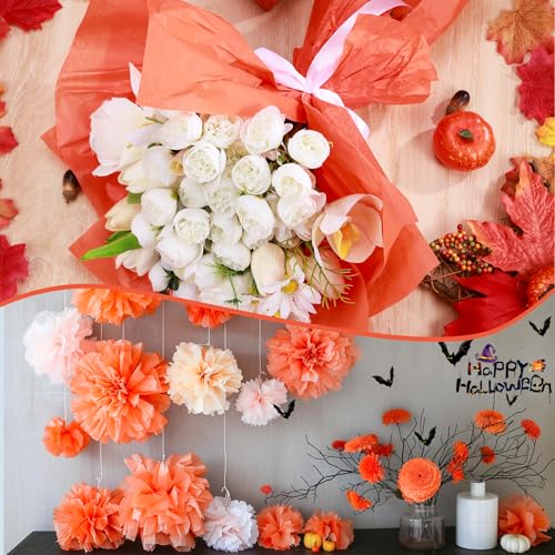 Image of woric 160 Sheets Orange Tissue Paper for Gift Bags, 20 X 14 Inches Gift Tissue Paper Bulk for Fall Halloween Sunflower Party Decoration and DIY Art Crafts Wrapping