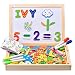 INNOCHEER Wooden Magnetic Puzzles, Letters/Numbers/Shape 110 Pieces with 5 Colored Dry Erase Markers Set - Learning & Educational Game Toy for Kids