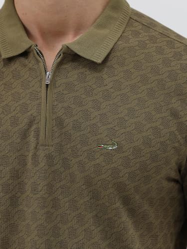 Image of CROCODILE Men's All Over Print Cotton Casual Wear T-Shirt | Collar | Half Sleeve | Comfort Fit | Pull On | Regular