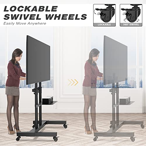 Mobile Tv Stand On Wheels For 32-70 Inch Flat Screen/Curved Tvs, Television Stands With Wheels And Height Adjustable, Rolling Tv Stand Max Vesa 600 * 400Mm, Tv Cart Rolling Tv Stand With Shelf, Black #TOP4