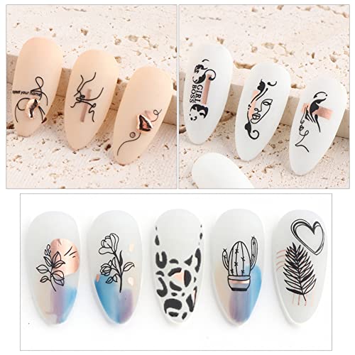 9 Sheets Rose Gold Nail Art Stickers Decal,Nail Supplies Graffiti Fun Nail Foil Decals 3D Self-Adhesive Bronzing Leopard Print Gold Botanical Abstract Line Nail Design For Acrylic Nails Art Decoration #TOP4