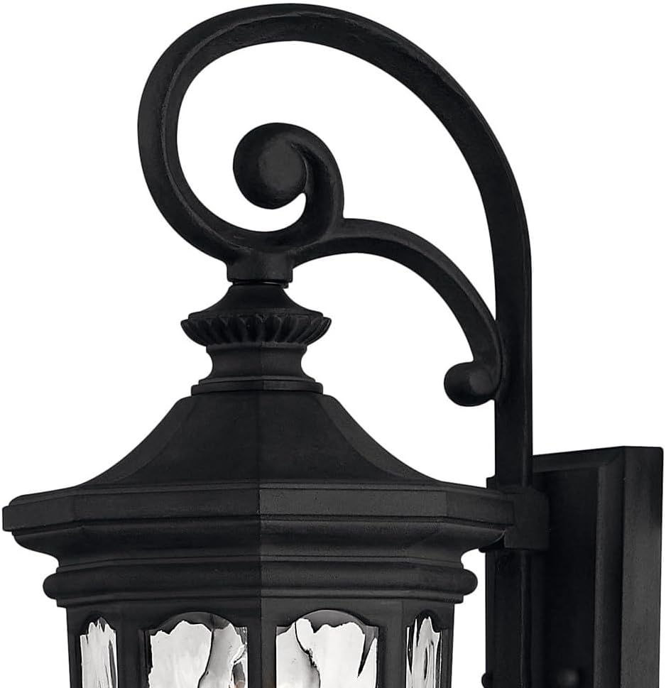 Hinkley Raley Medium Wall Mount Outdoor Lantern, Aluminum, Clear Water Glass Shade, Estate Series, Museum Black Finish