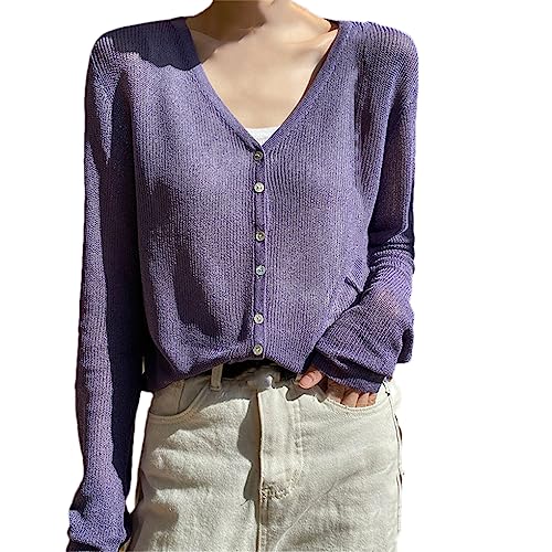 Women's Summer Linen Cardigan V-Neck Short Top Knitted Bottoming Shirt Women's Jacket