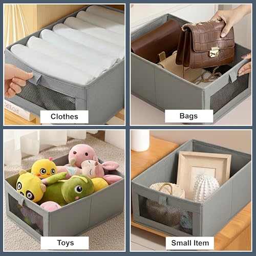 Image of JD FRESH Foldable Cloth Cover Storage Box /Wardrobe Clothes Organizer /Storage Basket /Space Saving Storage /Collapsible Clothes Organizer /Cupboard Storage Boxes for Shirts, Pants(Grey Pack of 2)
