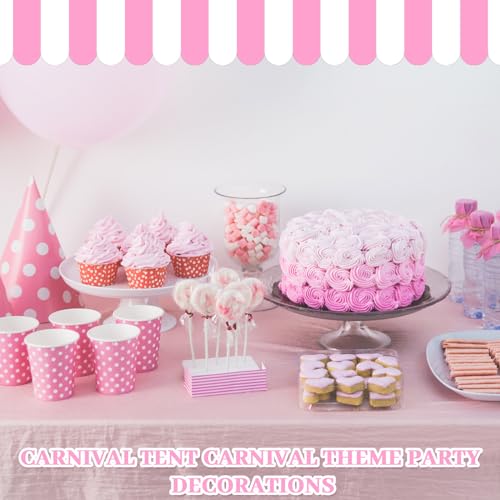 Image of Preboun 3 Pcs Carnival Awning Decorations Tent Circus Hanging Decorations Carnival Banner Concession Stand Sign Canopy Awning for Pirate Summer Party, 9.84''x78.74'' (Pink and White)