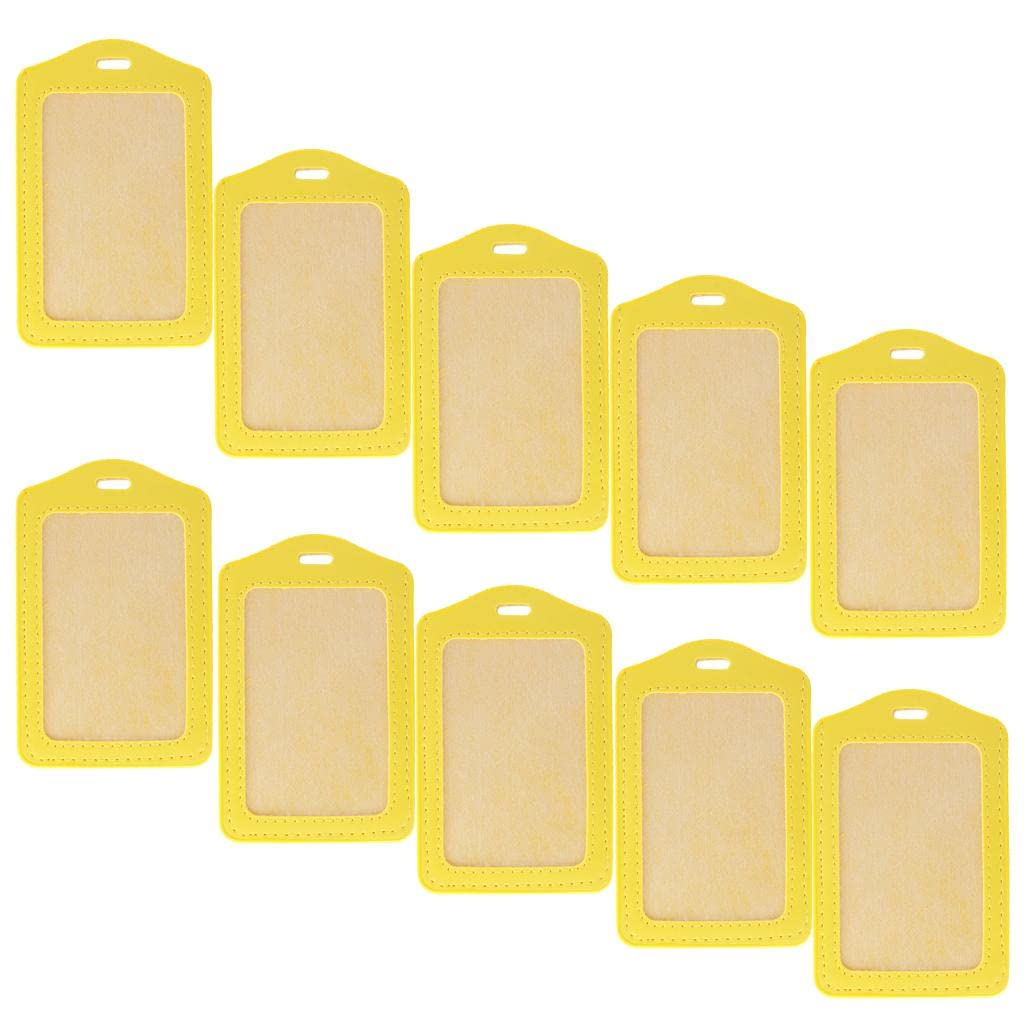 CALANDIS® 10Pcs PU Leather Business ID Badge Card Holder Card Case, Vertical Yellow-image-25